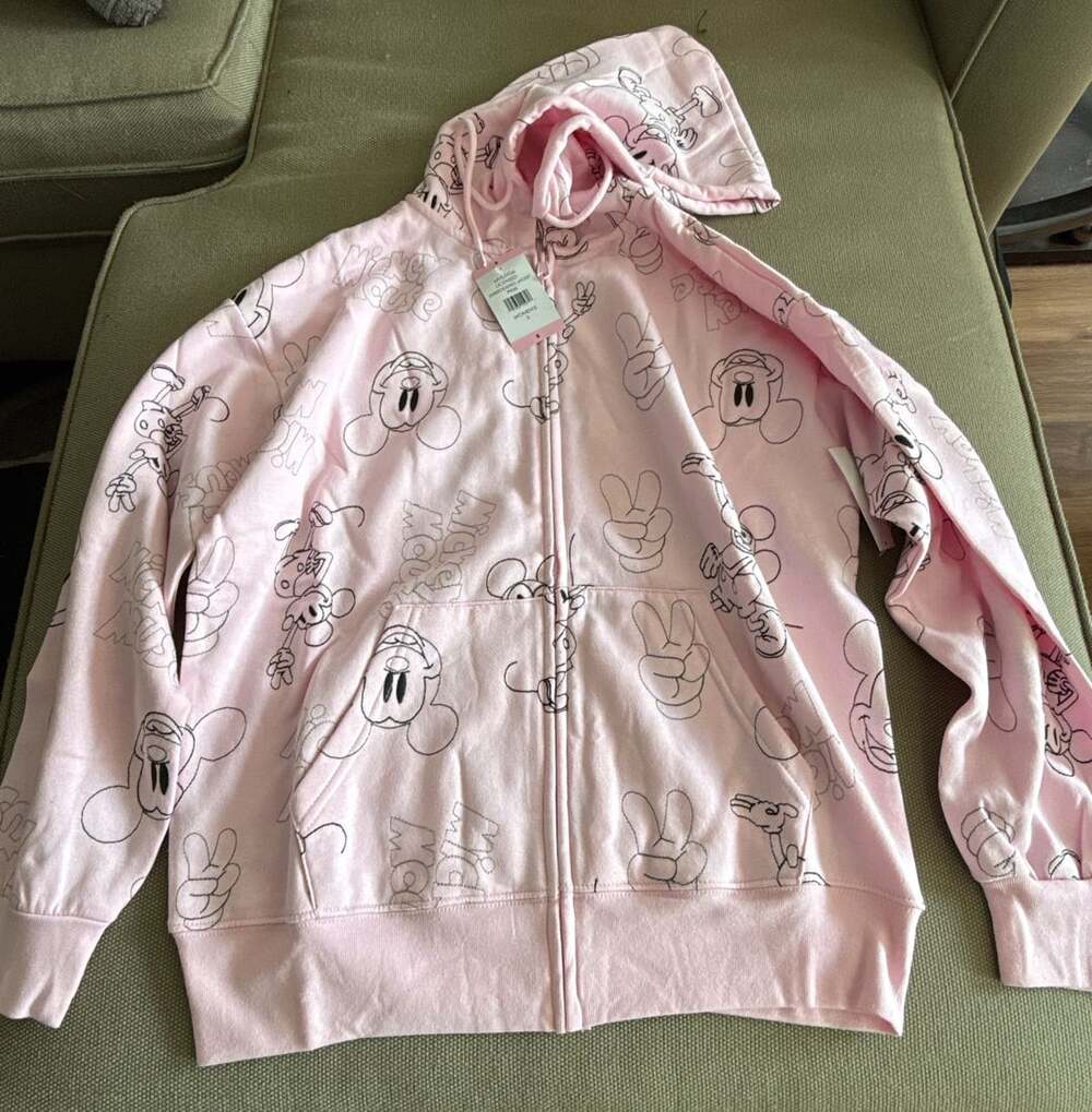 Freeze Disney Mickey Mouse Full-Zip Hoodie Size S Pink Embroidered